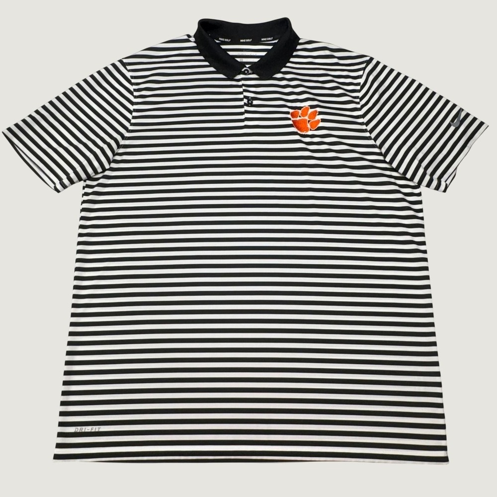 Nike Golf Clemson Tigers Polo Mens XL Black White Striped Dri-FIT NCAA Shirt